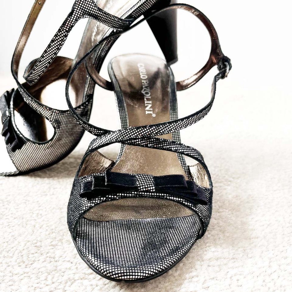 CARLO PAZOLINI Black Satin Bow Sparkle Sandals